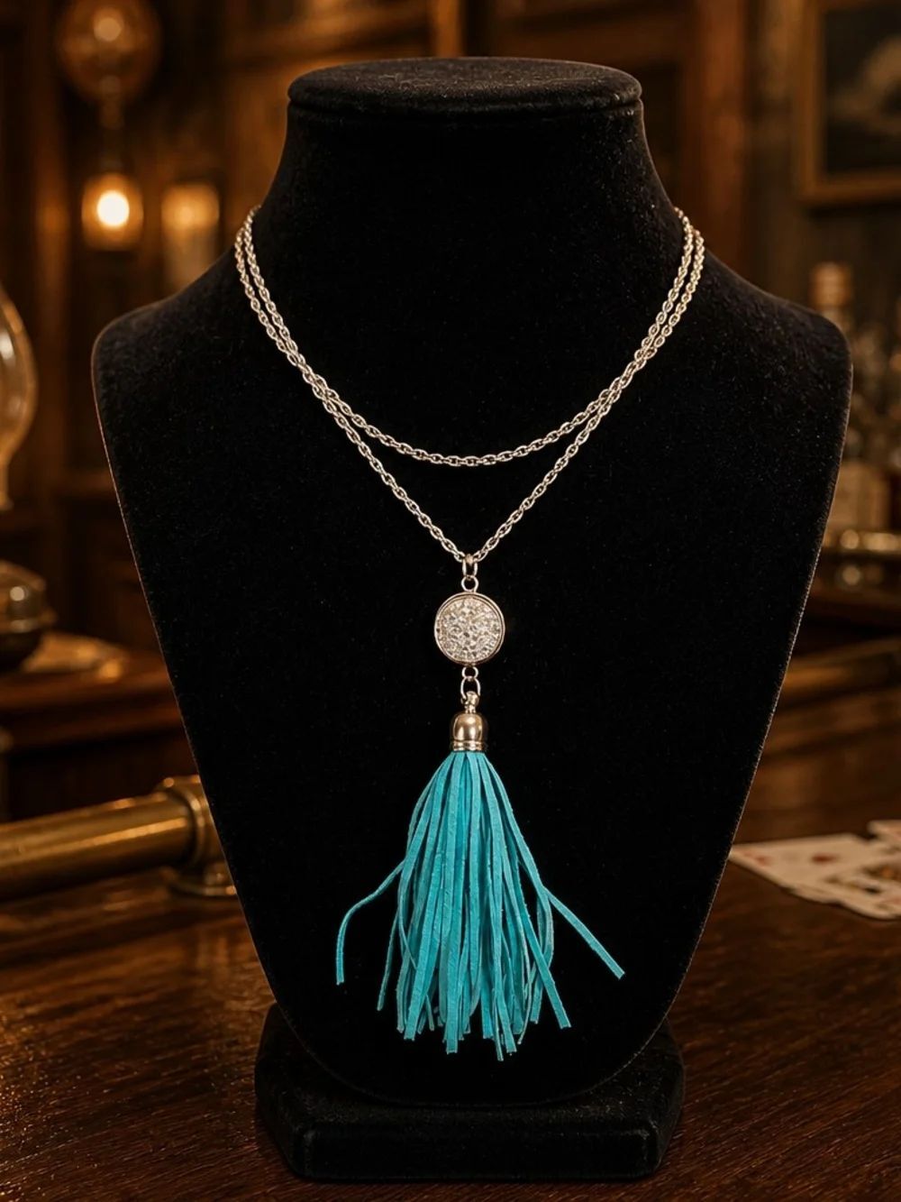 Boho Silver Chain Necklace with Turquoise Tassel